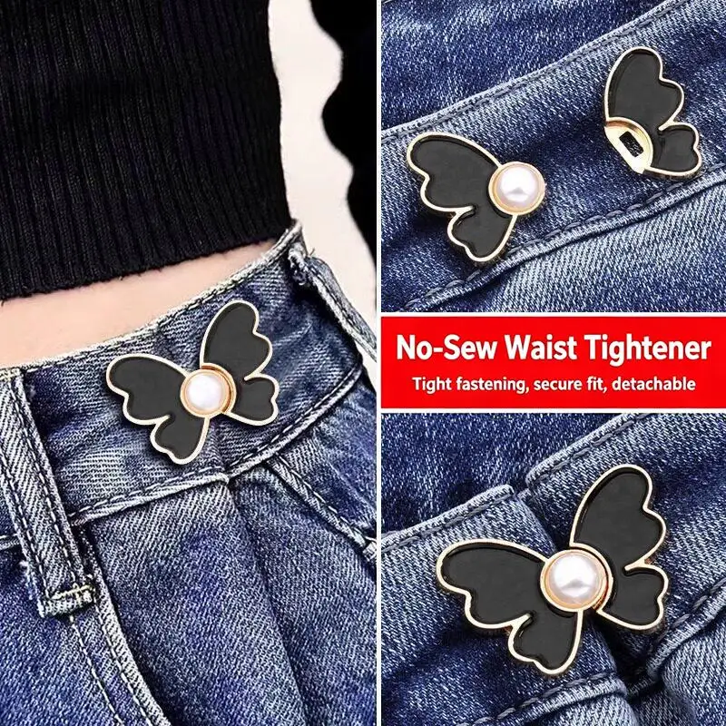 2 Stück Schmetterlings-Taillenschnallen mit Perlendekor und nagelfreiem, abnehmbarem Design, perfekt zum Anpassen lockerer Jeans im Alltag. – Detail 3