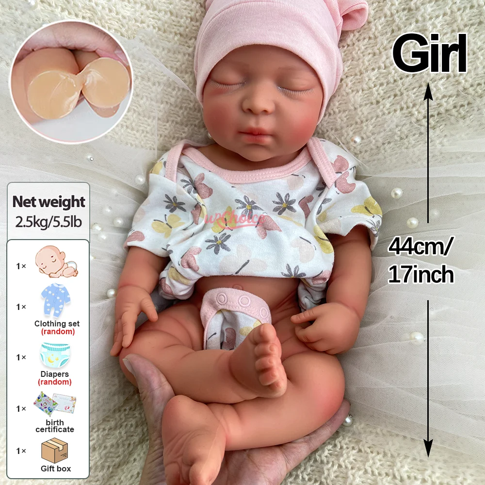 ตุ๊กตาเด็กทารกเหมือนจริงขนาด 17 นิ้ว ทำจากซิลิโคน เปิดปากได้ ตุ๊กตาเด็กผู้หญิงเหมือนจริง ตุ๊กตาทารกแรกเกิดเหมือนจริง น่ารัก เหมาะสำหรับสะสม