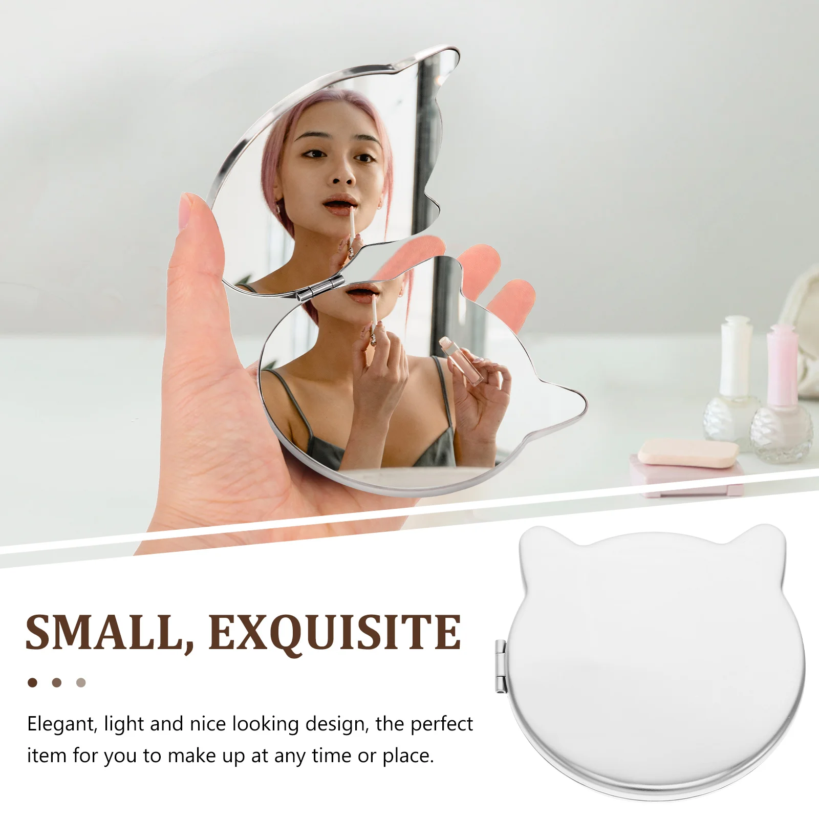 مرآة مكياج قابلة للطي، مرآة صغيرة محمولة خفيفة الوزن من الفولاذ المقاوم للصدأ على الوجهين، أداة تجميل للسفر للنساء والفتيات #6