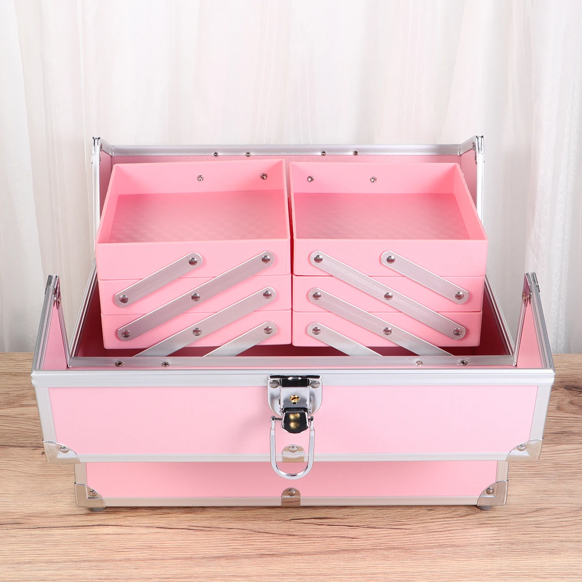 

Large Capacity Case Durable 3 Tiers Organizer Jewelry Travel Makeup Box Professional Cosmetics Train Portable