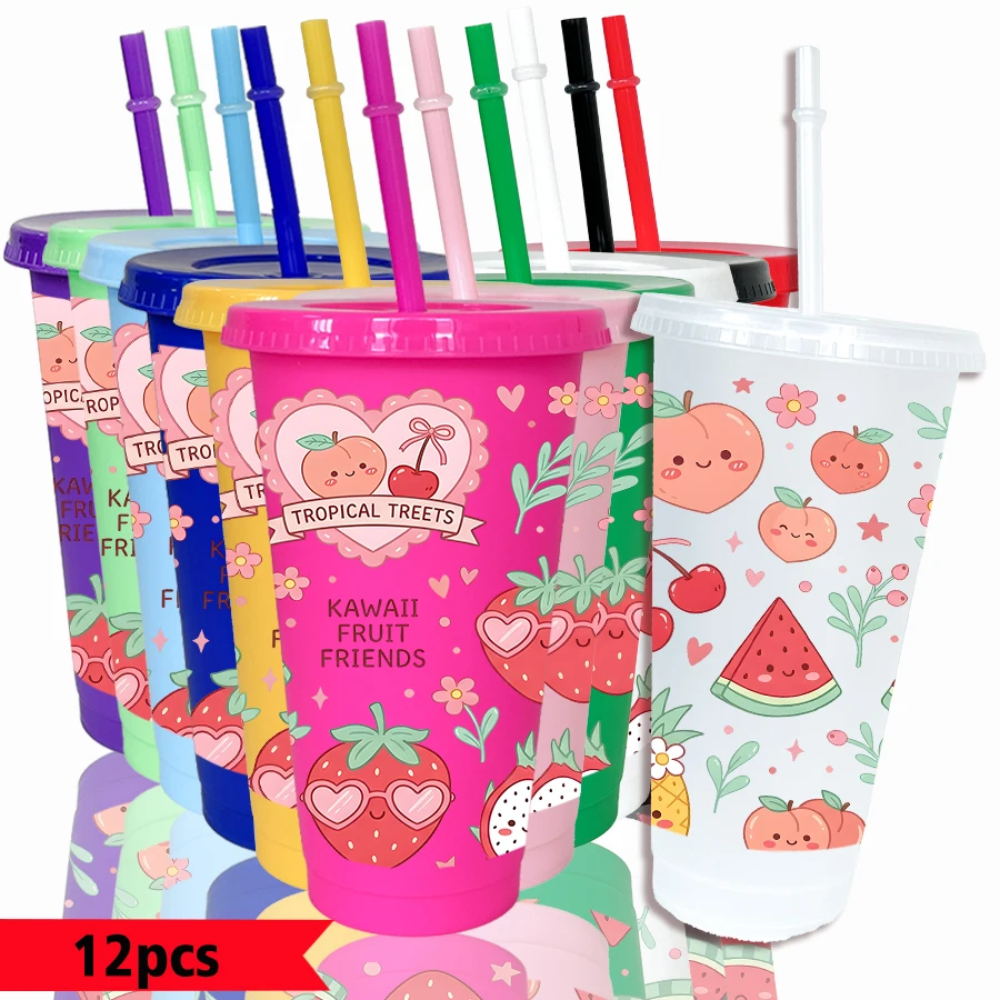 12pcs-pack-fruit-heart-shaped-flower-pattern-26oz-colored-plastic-party-cold-drink-cup-for-back-to-school-birthday-gift