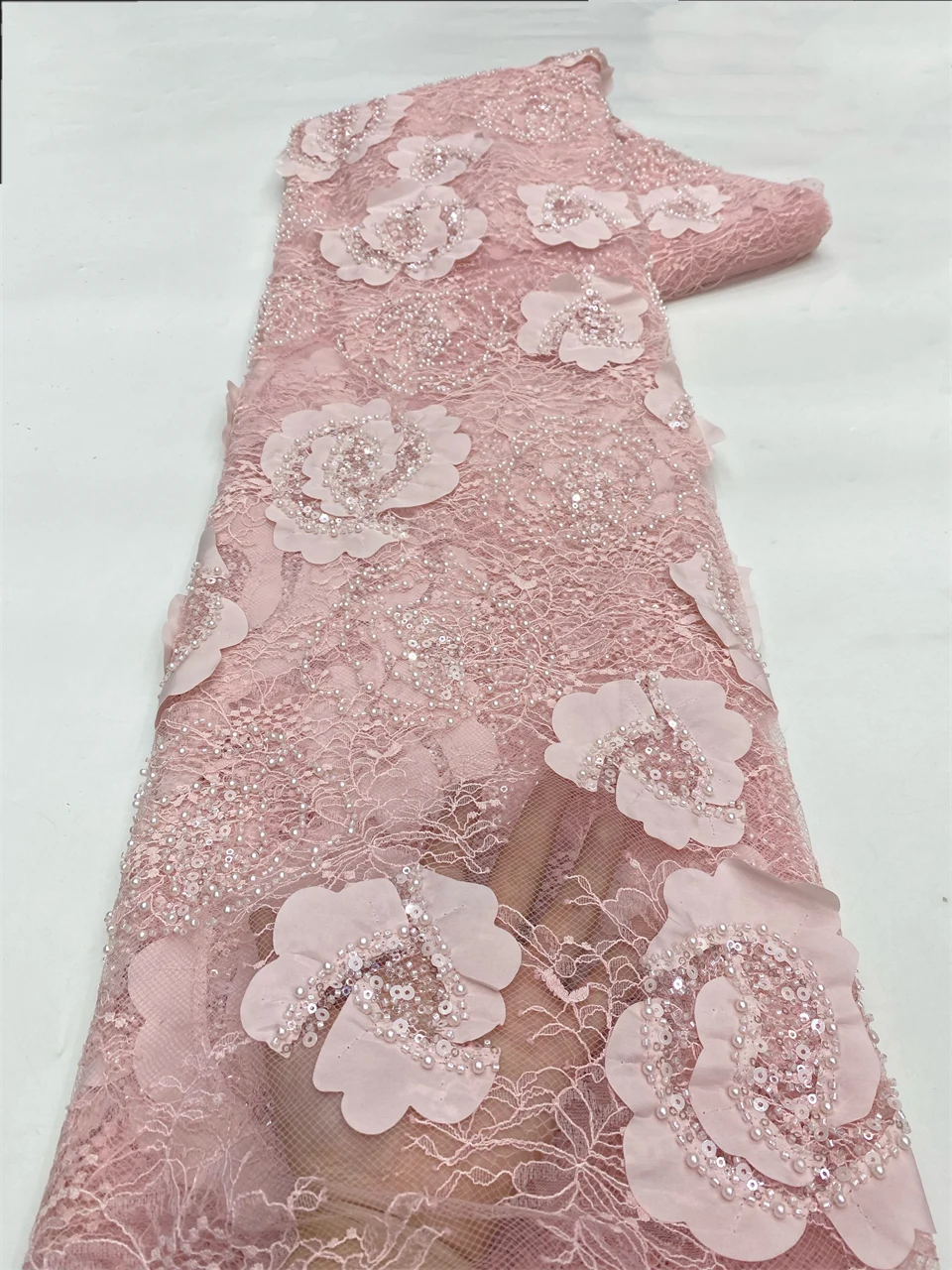 

High Quality Lace Embroidery Sequins Net Lace With Beads Latest African Sequins Lace Fabric For Women Wedding Party Dress XZ6461