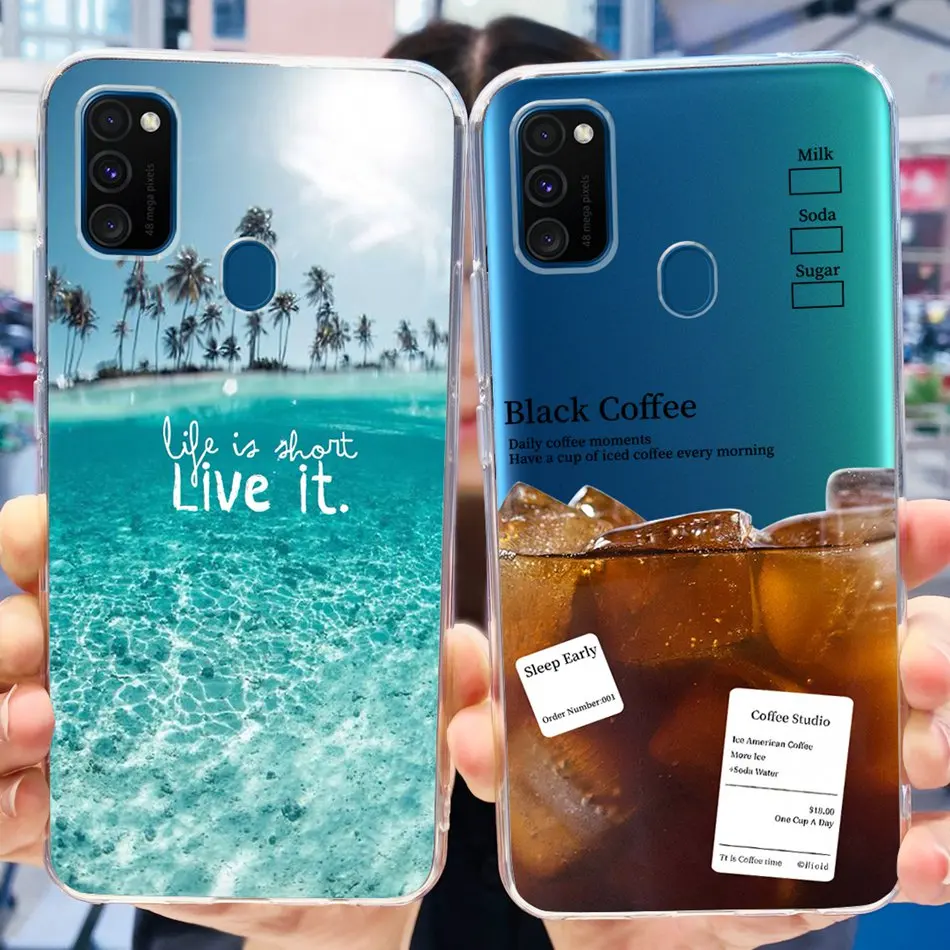 For Samsung Galaxy M21 Case Samsung M30S M21 SM-M215F SM-M307F Elegant Printing Soft Silicone Clear TPU Slim Phone Back Cover