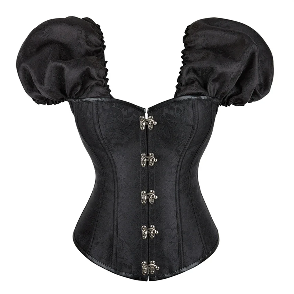 

Women Gothic Retro Short Sleeved Corset Top Lingerie Body Shaper Bustiers Overbust Lace-up Waist Cincher Corselet