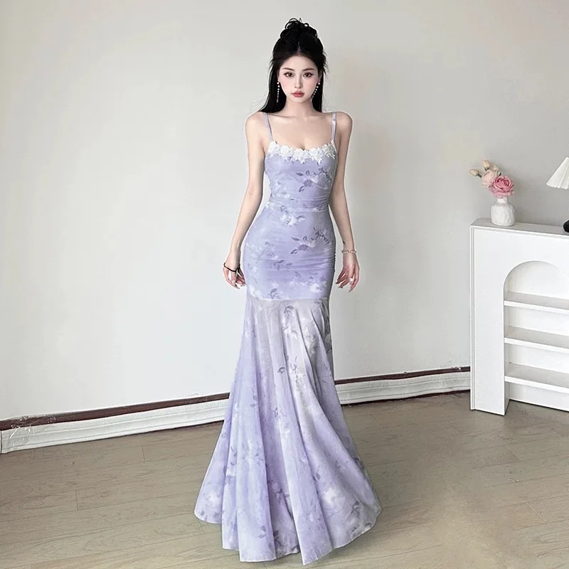 2025 estilo francês vestido verde claro feminino verão floral transparente sem mangas sereia praia sexy bodycon outfit