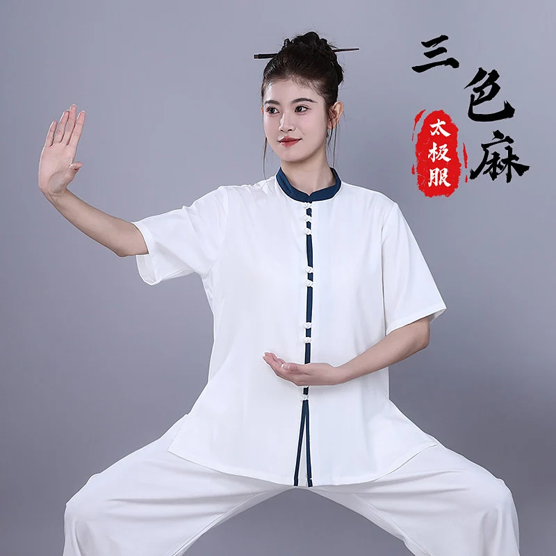 Premium High-End Unisex Tai Chi Practice Uniform Summer 2026 New Breathable Short Sleeve Linen-Blen