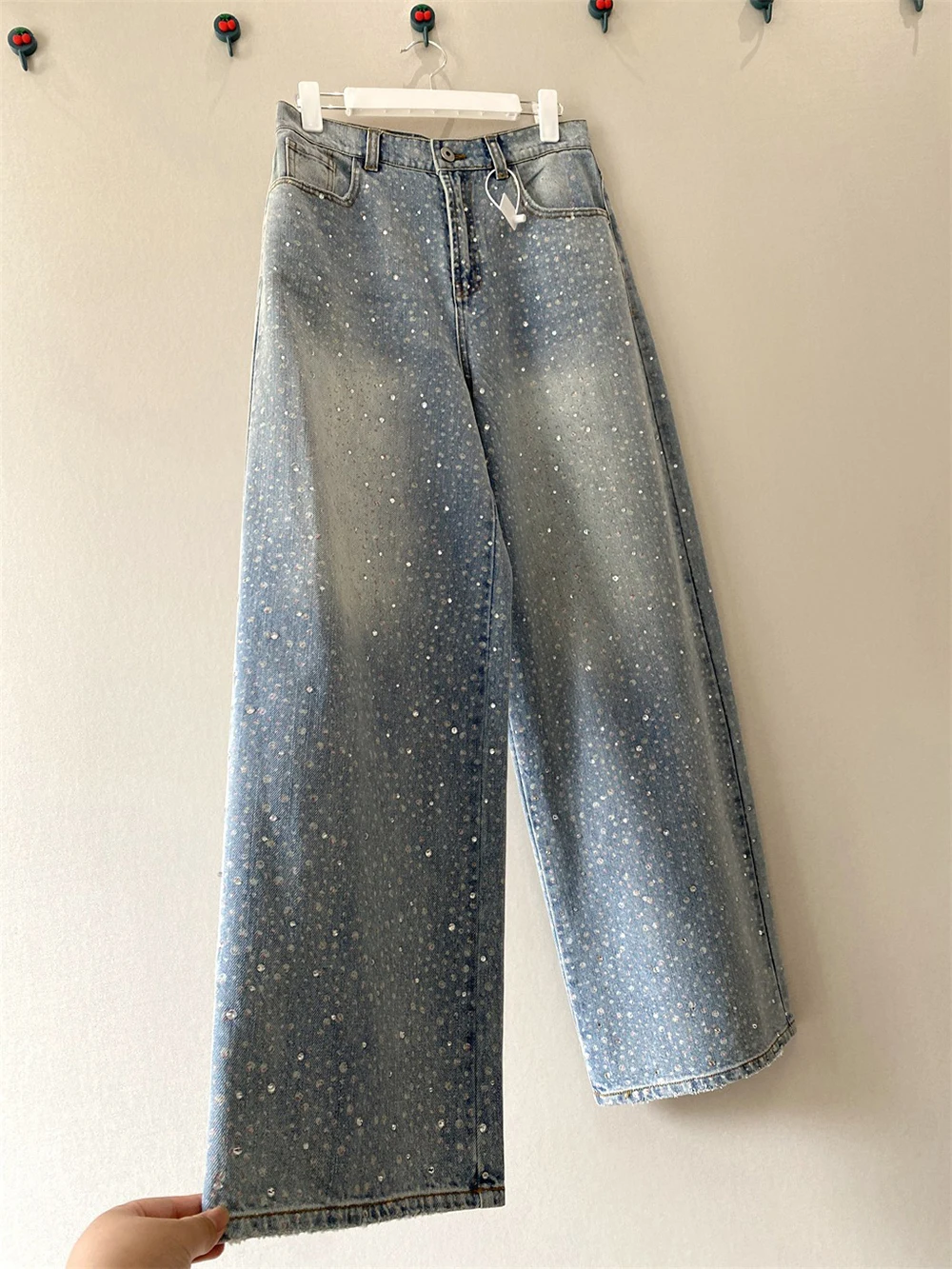 Pantaloni di jeans da donna con diamanti Moda coreana High Street Jeans dritti alla caviglia Primavera Autunno Pantaloni lunghi da donna da ufficio All-Match