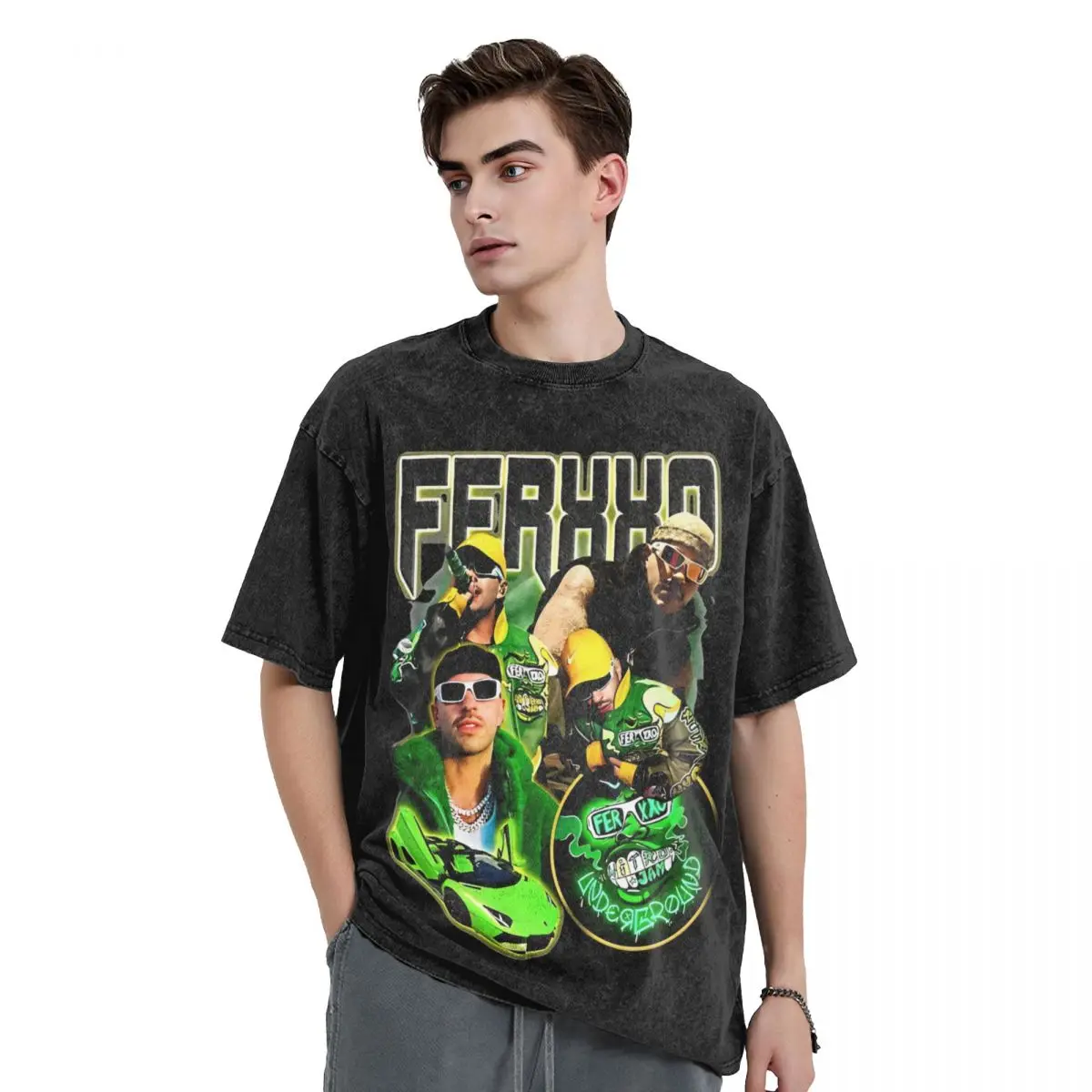 Feid Ferxxo Washed T Shirts Streetwear Hip Hop Novelty T-Shirts Tee Shirt for Men Women 100% Cotton Harajuku Graphic