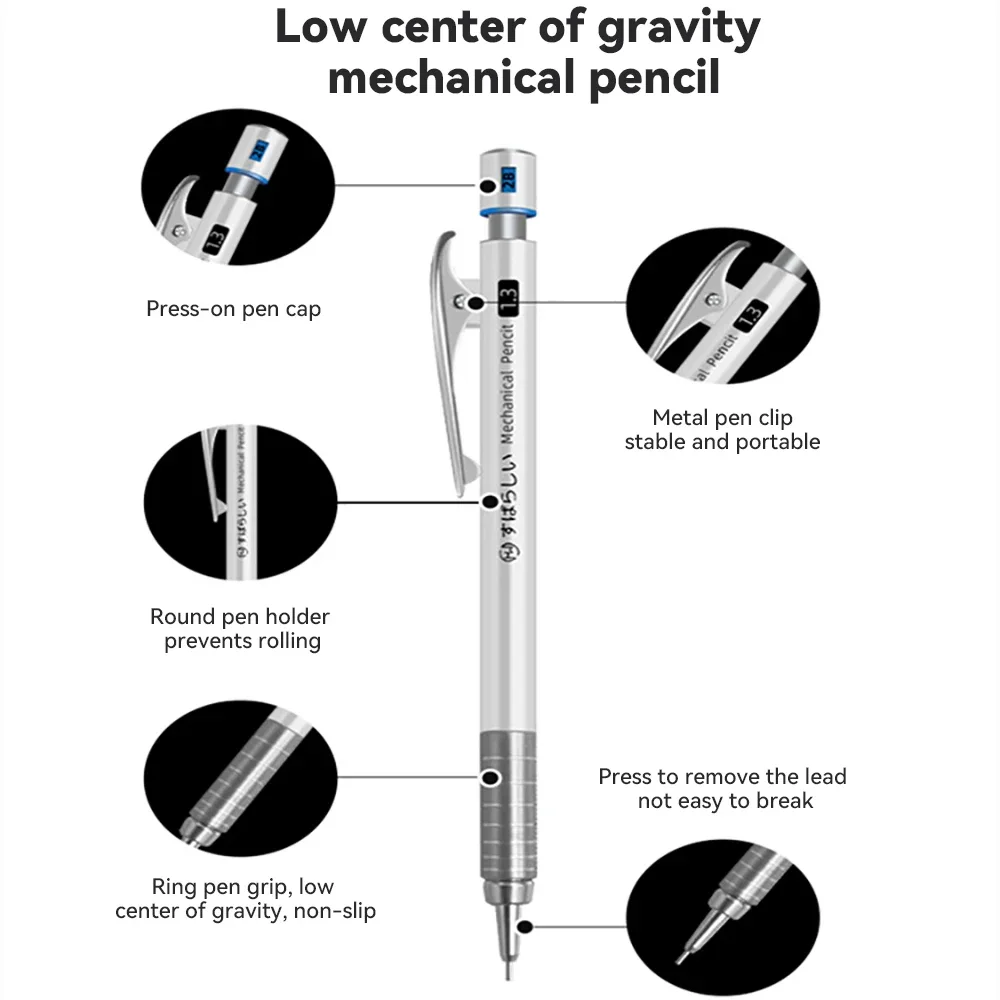 Imagem -03 - Lápis Automático de 0.5 mm Centro de Gravidade Baixo Ponta Retrátil Lápis Mecânico de Metal para Escrita Esboço Arte Desenho Pintura