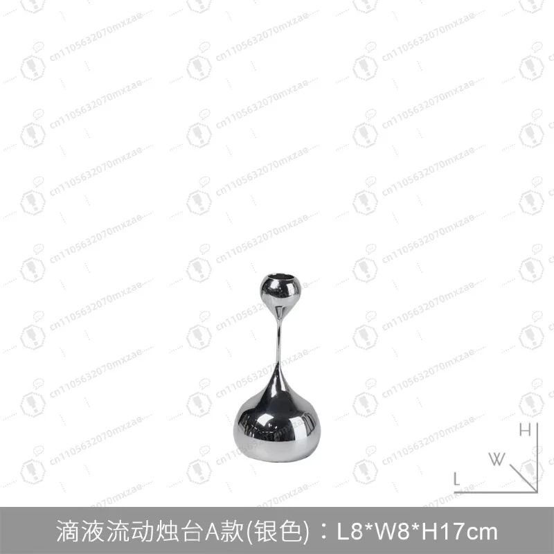 

European light luxury metal water drop candle holder silver craft ornaments living room dining room model room table decoration