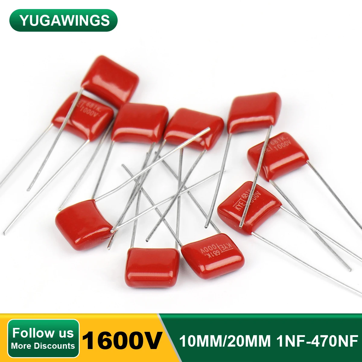 

10Pcs CBB Capacitor 1600V CBB Polypropylene Film Capacitor P15/P20/P30 102 104 105 222 272 331 392 472 474 Variable Capacitor