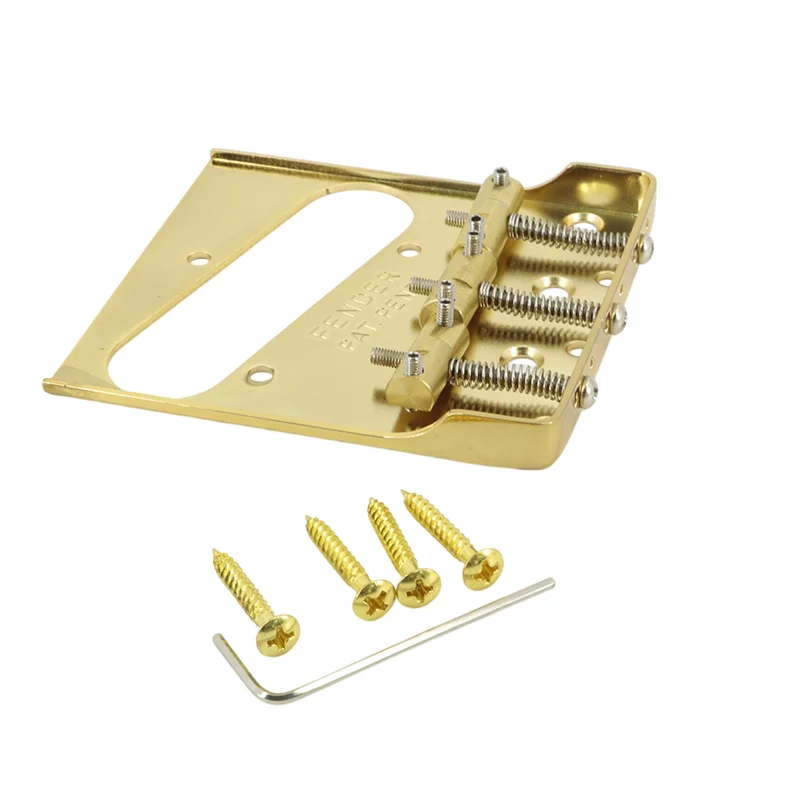 Guitar Bridge with Compensated Brass Saddles & Cut-Down Sides for TL Electric Guitar Replacement Gold
