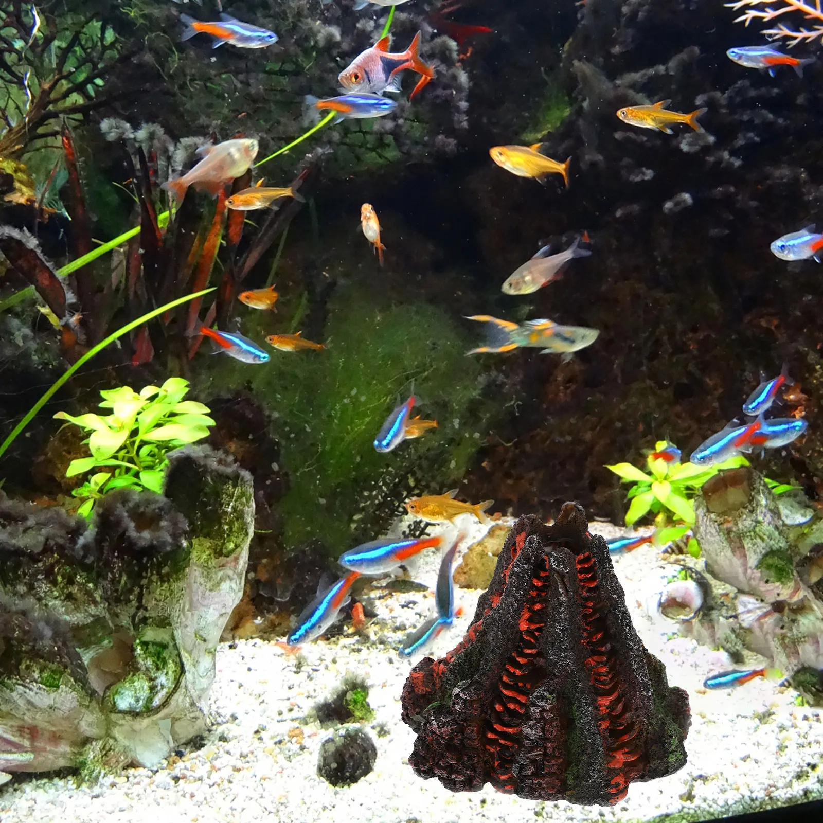

Pneumatic Volcano Ornaments Resin Aerating Decor for Fish Tank Aquarium Underwater Adornment Non Fading Safe for Fish Garden