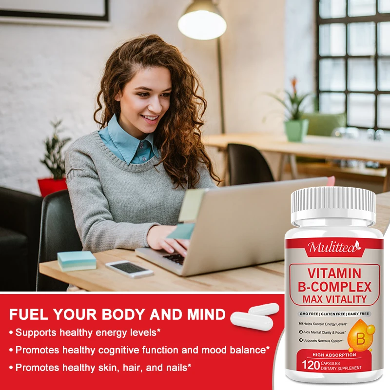 Mulittea Vitamin B Complex Capsule (B1 B2 B12 B6 )Supports Energy Metabolism and Immune System Energy Contain all B Vitamins