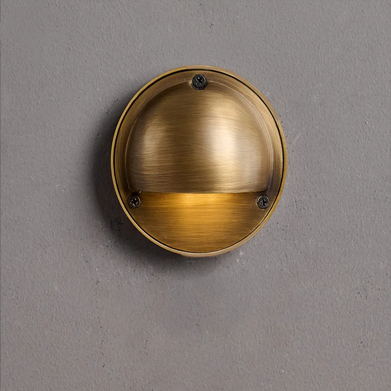 Retro Brass Round Waterproof Wall Lamp LED Staircase Aisle Bedroom Balcony Garden Atmosphere Light Doorway Porch Light