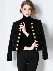 Banulin High Street Newest 2022 Stylish Runway Designer Long Sleeve Jacket Women's Metal Double Breasted Tassel Tweed Overcoat