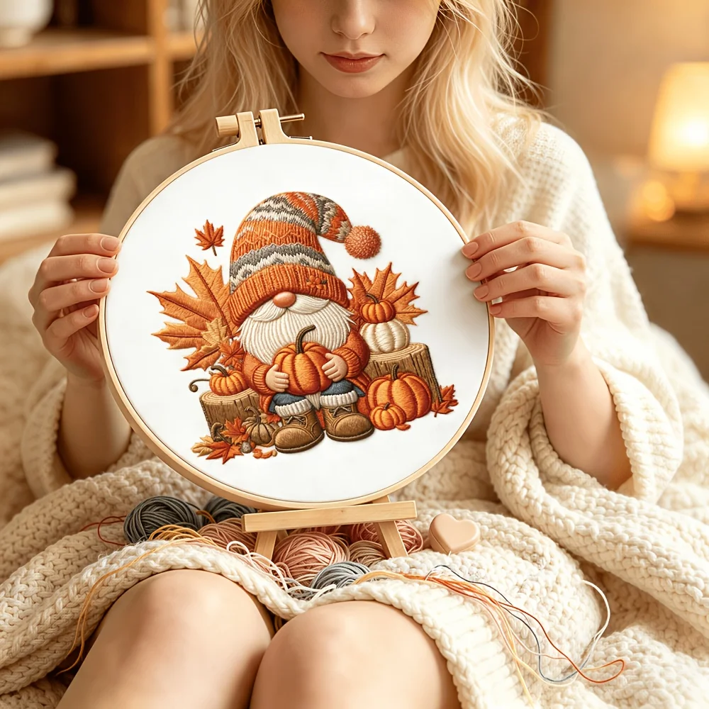Embroidery Stitch Practice Kit Pre‑Printed Fabric Bamboo Hoop Thread Needles Learning Hand‑Stitching Craft Set