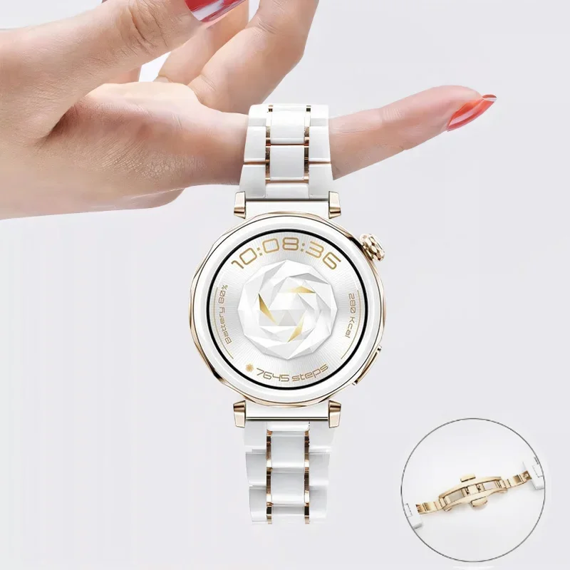 18mm Ceramic+Metal Strap for Huawei Watch GT5 Pro 42mm/GT5 41mm Replaceable Bracelet for Huawei Watch GT4 41mm Sport Watchband