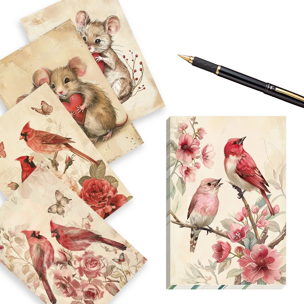 32 Stück romantische Valentinstag-Postkarten im Vintage-Stil, Blumenvögel, niedliche Tiere, hochwertiger Druck, Schlafzimmerdekoration, Geschenkkarten