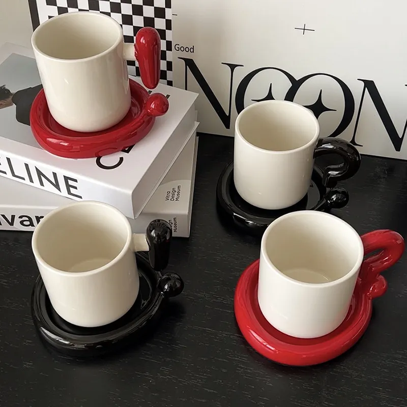 Light Luxury Ceramic Coffee Mug with Saucer, Creative Ins Style Porcelain Tea Cup for Home Office Breakfast, Birthday Gift for W