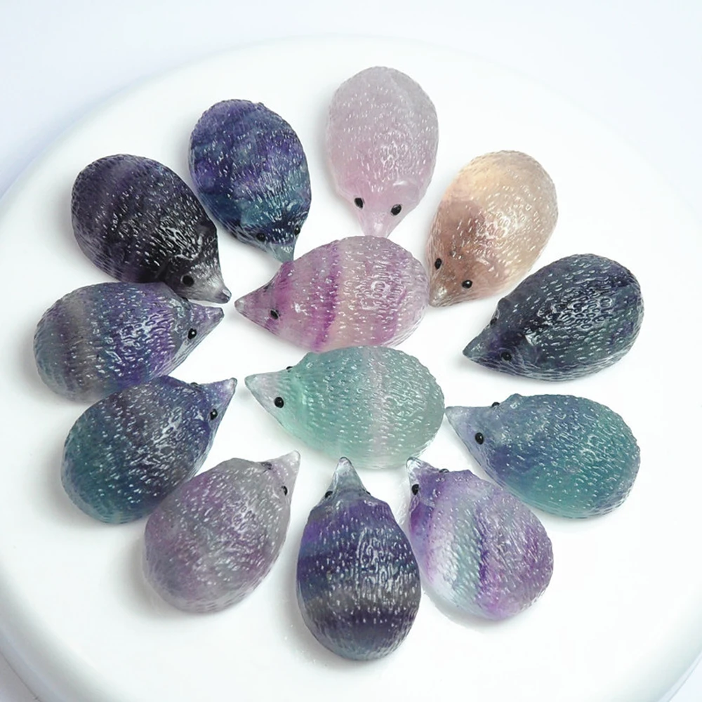 

3/1PCS Natural Rainbow Fluorite Hedgehog Decoration Reiki Stone Crafts Animal Healing Crystal Quartz For Home Decor DIY Gift