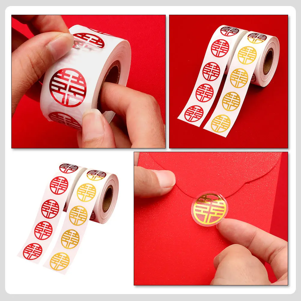 2 Rolls Wedding Room Stickers Small Hi Word Double Happiness Self Adhesive Stickers for Packaging Envelopes Wedding Supplies