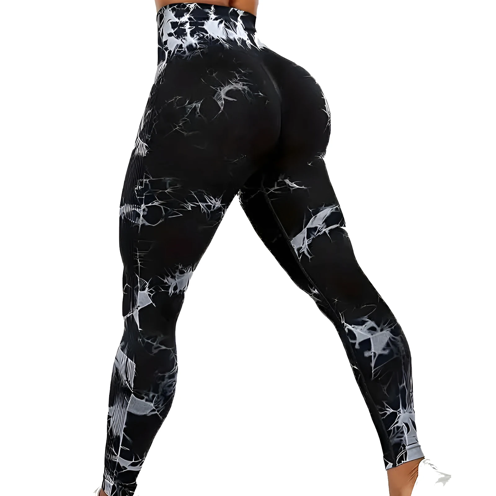 Damskie bezszwowe legginsy treningowe z wysokim stanem, podnoszące pośladki, sportowe spodnie do jogi Tie-dye