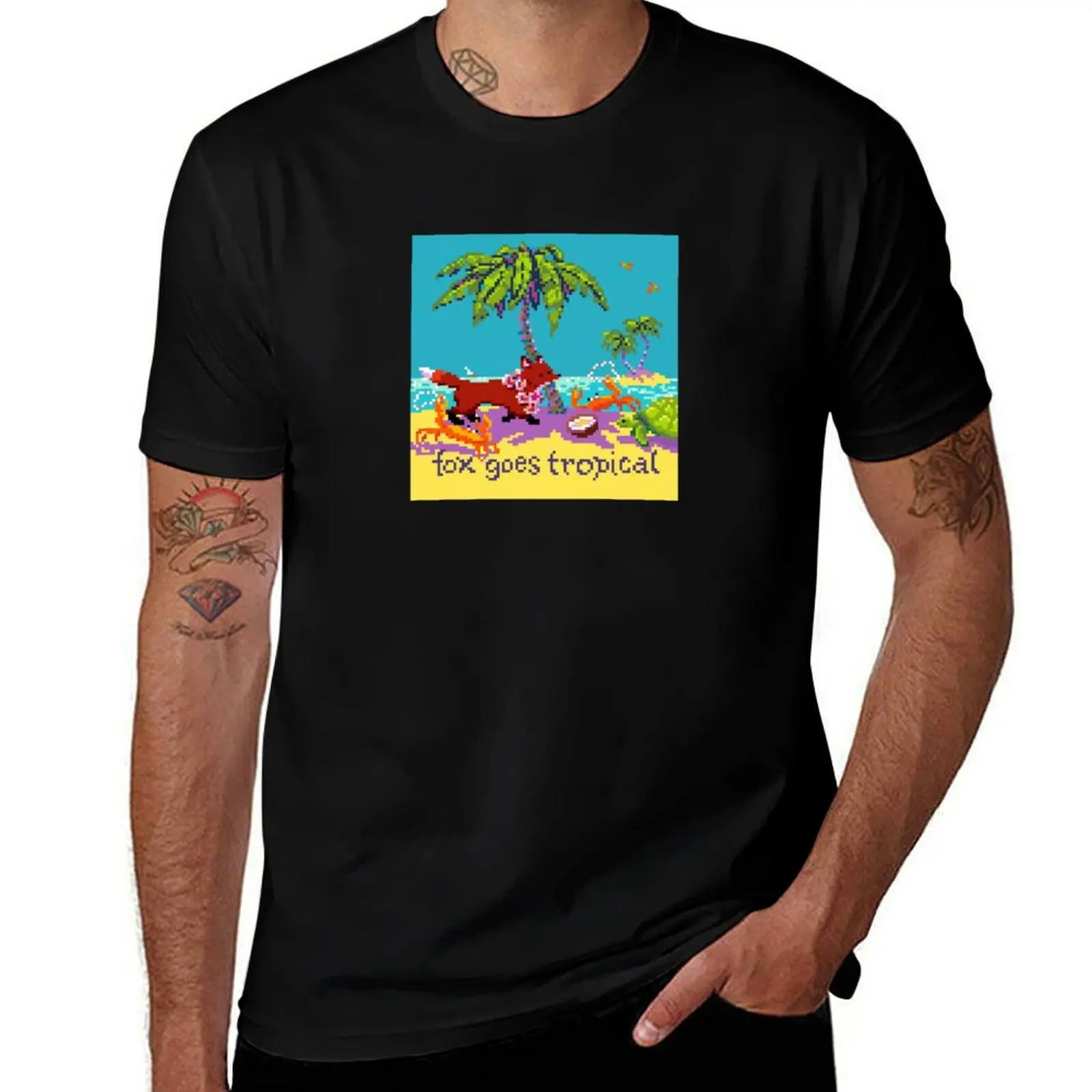 

Fox Goes Tropical T-Shirt Man t-shirt plus size tops customs design your own custom shirt t shirt men 100℅ cotton