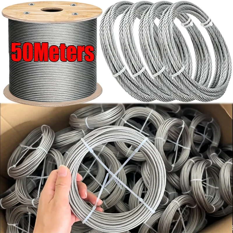 Stainless Steel Wire Rope Transparent PVC Plastic Coating Steel Wire Clothesline Cable Ropes Rigging Deck Railings Soft Lines