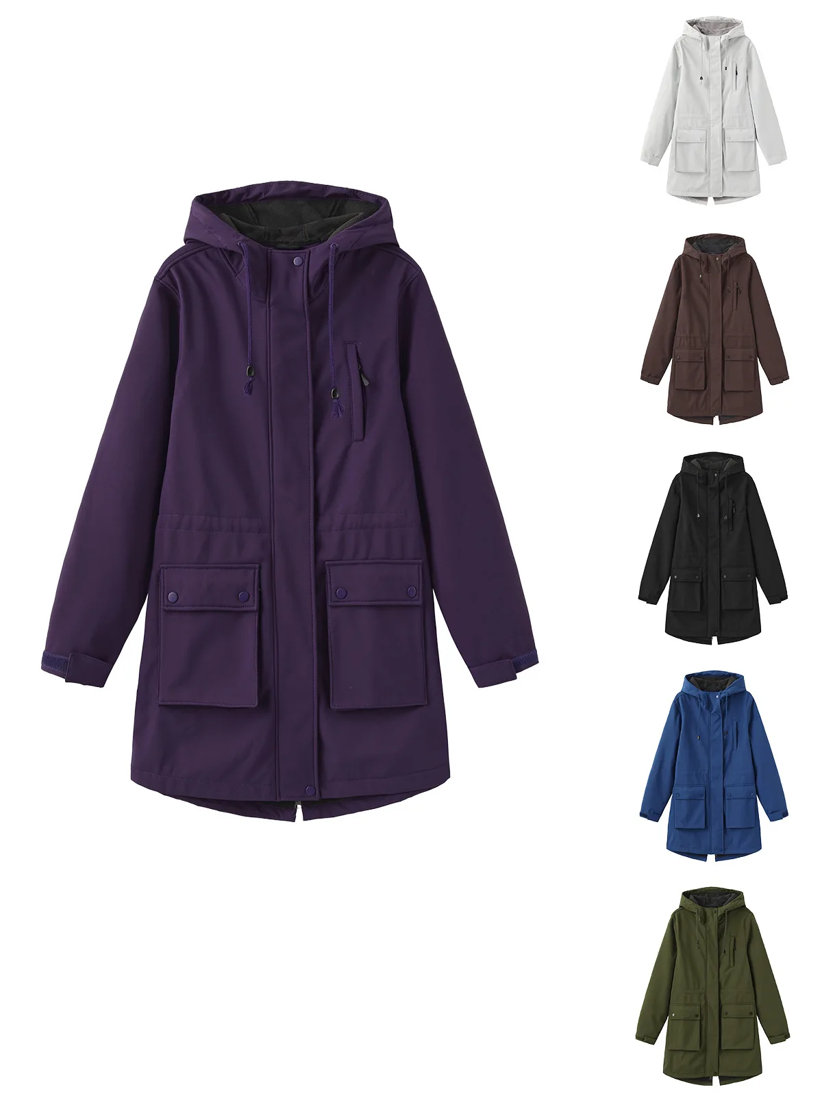 

Женская ветровка с капюшоном и несколькими карманами, плащ на флисовой подкладке, осень-зима, женская одежда европейского размера