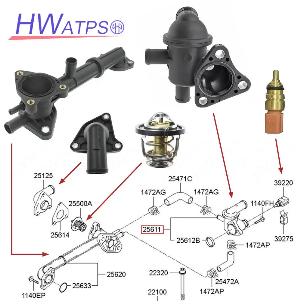 25611-02502 25650-02501 25622-02501 25632-02566 Coolant Thermostat Housing Water Outlet For Hyundai Atoz Amica Kia Picanto SA