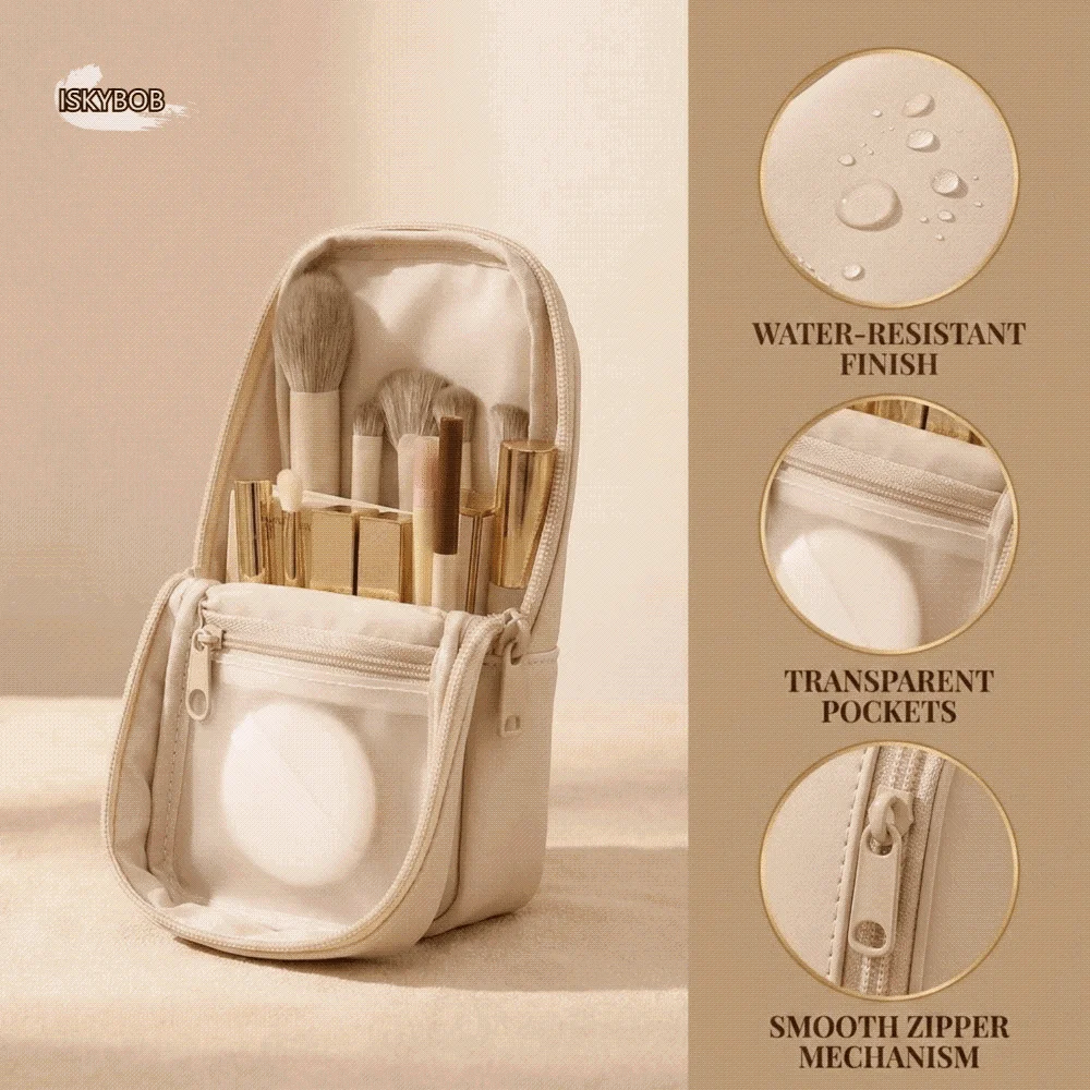 

New Waterproof Makeup Brush Bag Zipper Multi-Compartment Pen Storage Organizer Case PU Large Capacity Toiletry Bag Portable