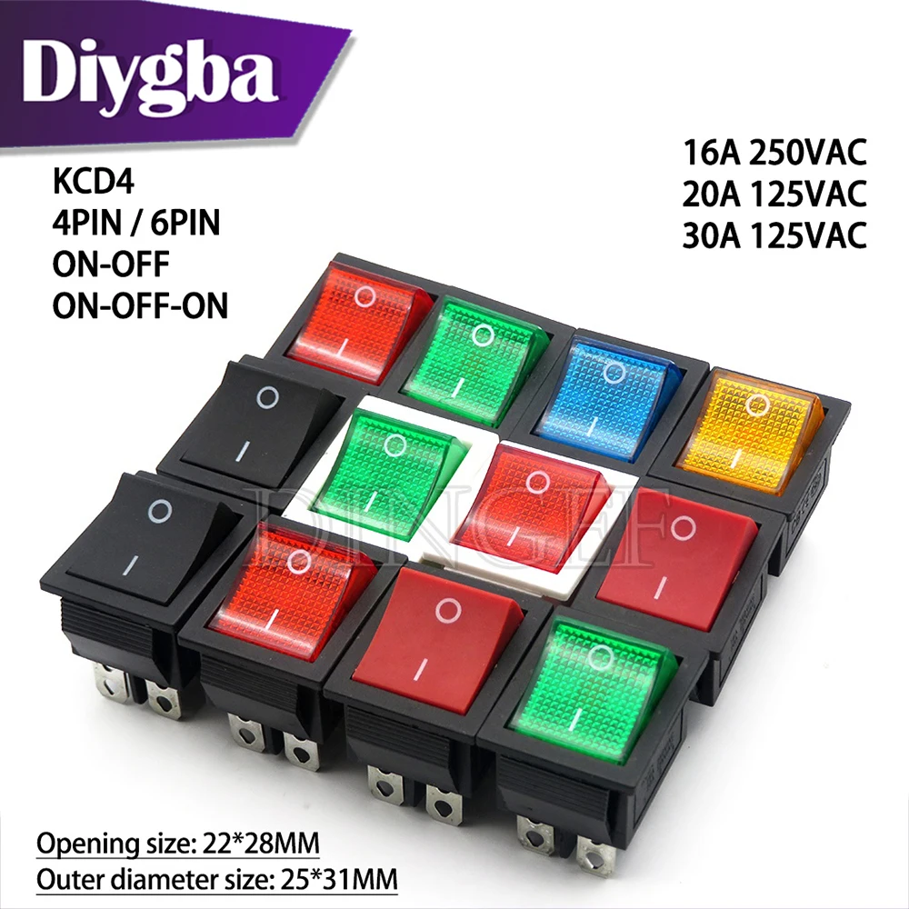 1PCS/lot KCD4 Rocker Switch ON-OFF 2 Position 4PIN 6PIN Power Switch 3 Position 16A 250VAC / 20A 125VAC Ship type switch