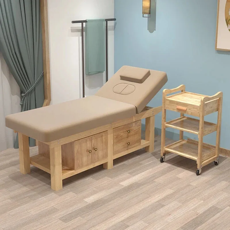 Simple Solid Wood Massage Tables Modern Beauty Bed Ear Picking Special Massage Bed with Storage Drawer Cabinet Salon Furniture