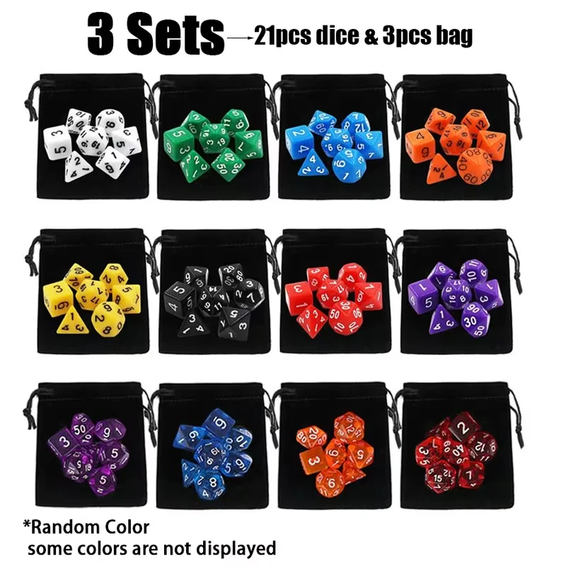 3sets Polyhedral Number Dice in Multiple Bright Tones, Tabletop RPG Board Game Dice, Leisure Game Accessories
