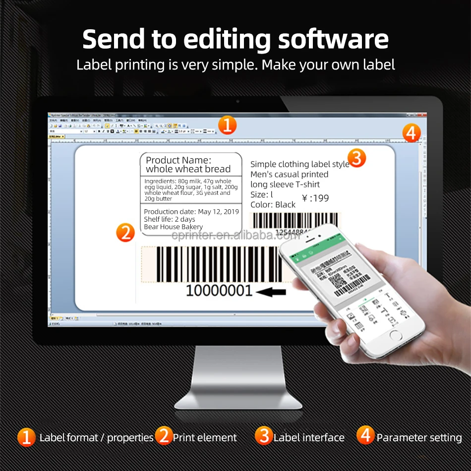 USB Mini Thermal Label Printer 2-1-365B Barcode Sticker Receipt Printer 20-80mm Print Range Windows Support Stock Included