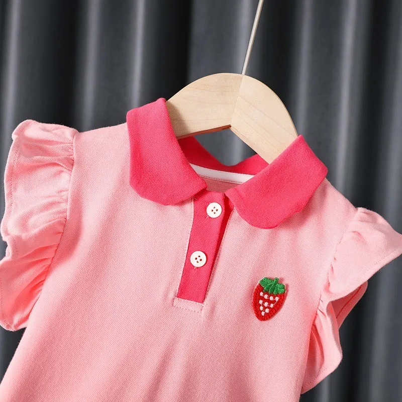 Korean Baby Girl Dress Children\'s Clothes Short Sleeves POLO Dress For Kids Girl Student Girls Princess Dress