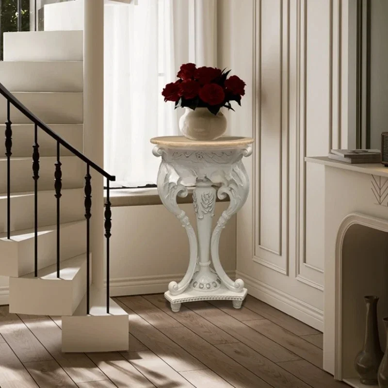 A European-Style Indoor Flower Stand High-End Luxury Marble Gold-Painted Shelf White Storage Rack