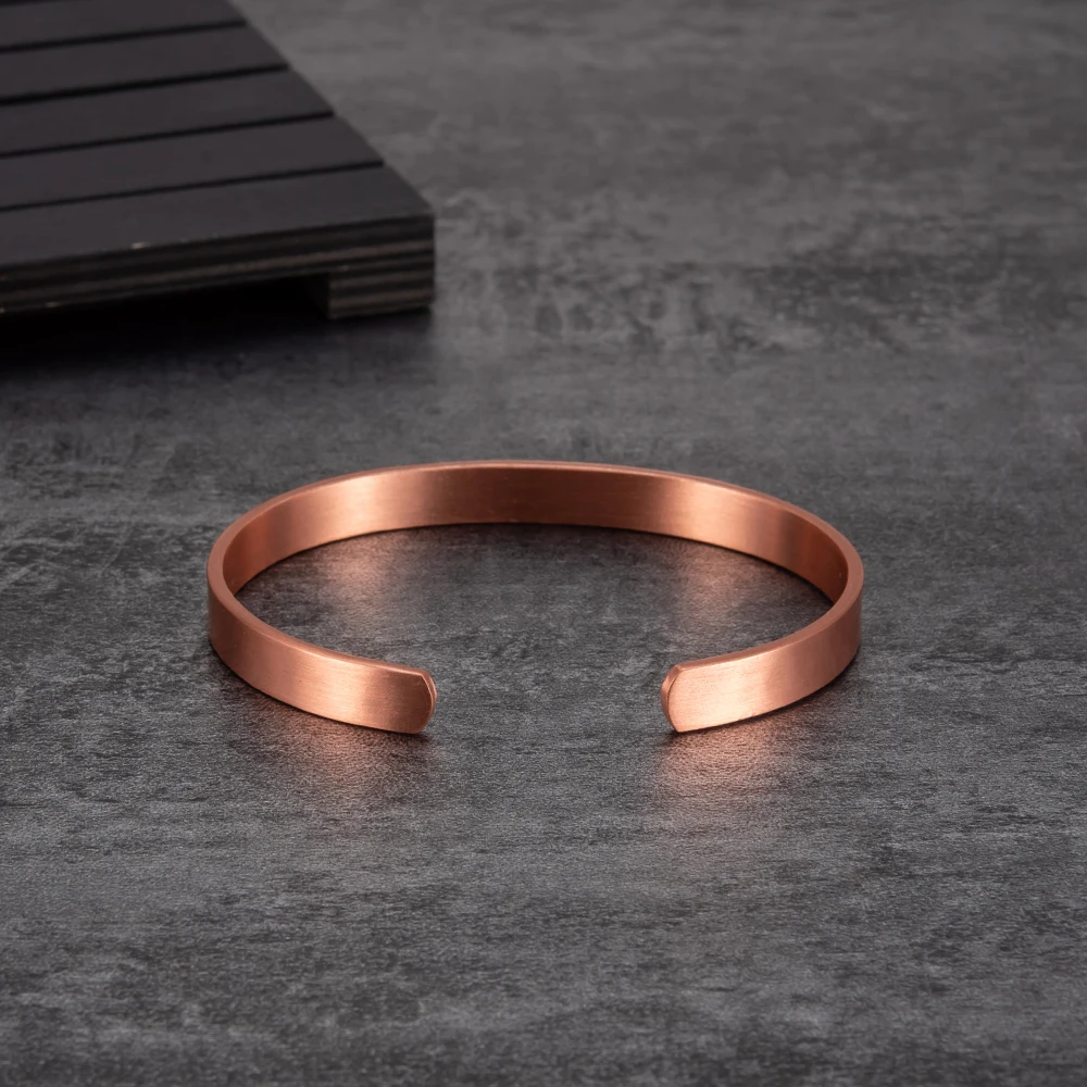 Ikuinen Matte Pure Copper Bracelet for Men Women Adjustable Open Cuff Bangle 9.5mm Wide Solid Copper Minimalist Jewelry image 3