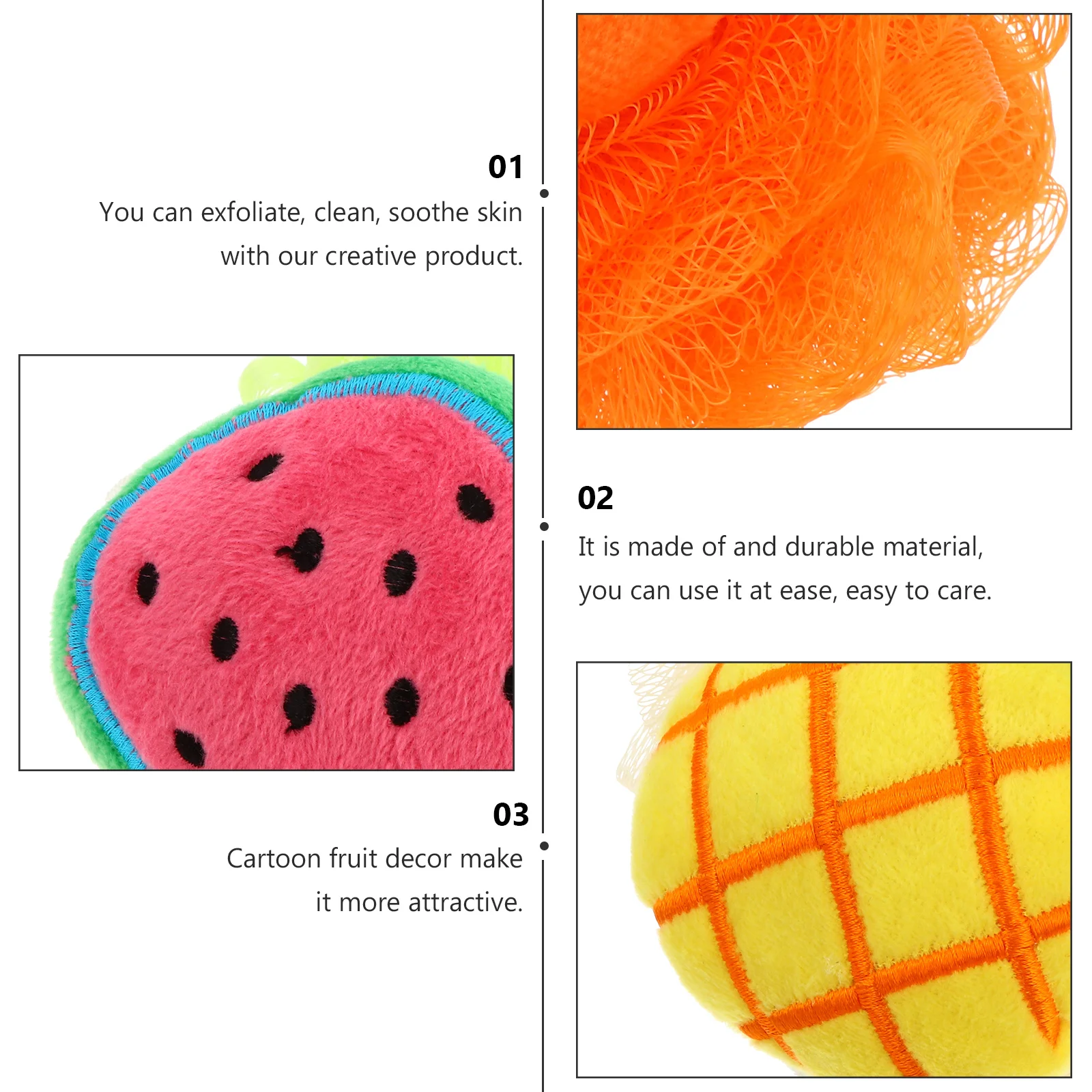 

4Pcs Fruit Shower Balls Cartoon Bath Balls Durable Mesh Puff Gentle Exfoliating Scrubber for Bath Shower Ball