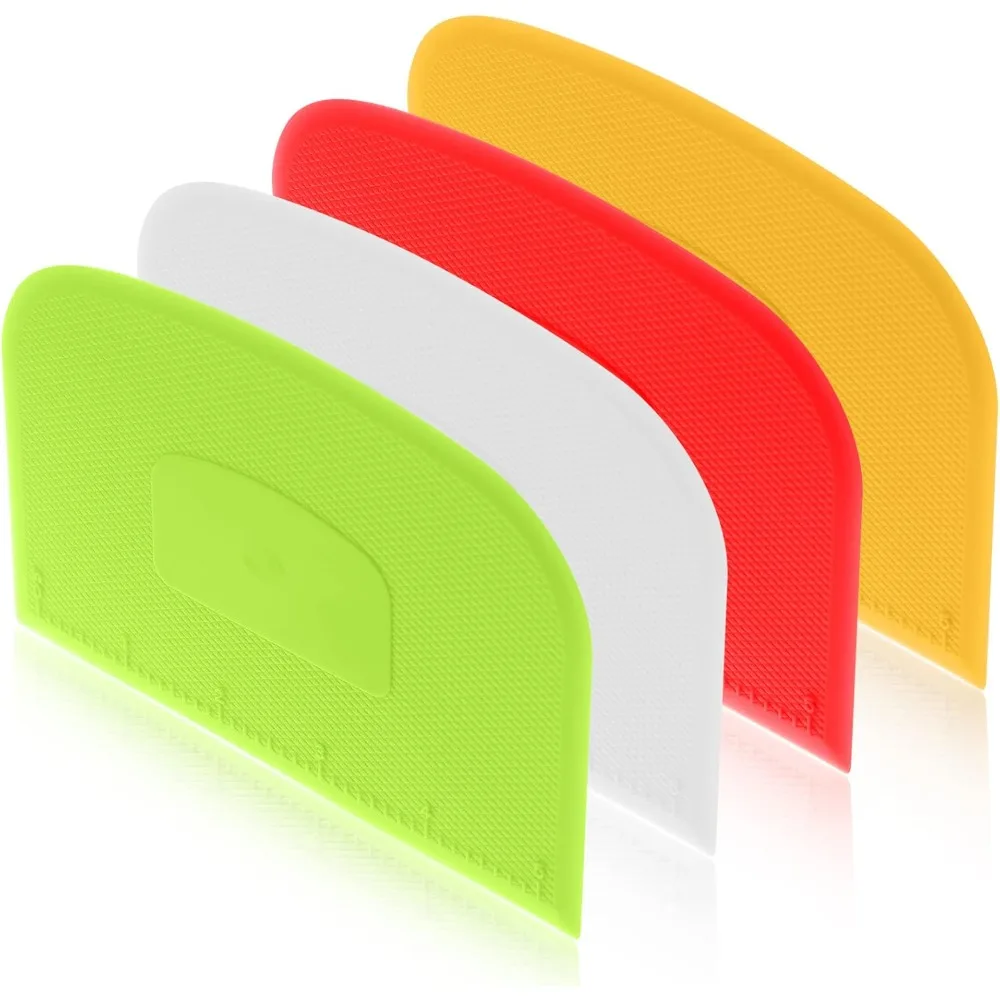 

4 Piece Plastic Dough Scraper Bowl Scraper Flexible Multipurpose Food Scraper Plastic Dough Cutter for Bread Cake Dough Fondant