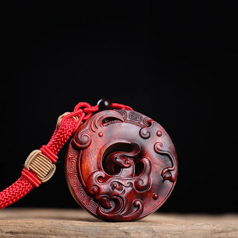 6cm Lobular Rosewood Traditional Chinese Myth Dragon and phoenix Mascot Wood Sculpture Pendant Wooden sign Collection