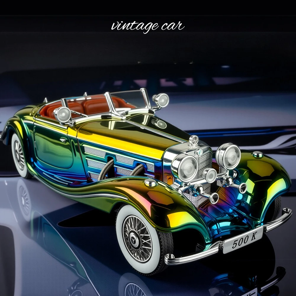 

1:24 500K Alloy Models Diecast Toys Vintage Car Wheels Turned Miniature Car with Light Music Vehicles Children Birthday Gifts