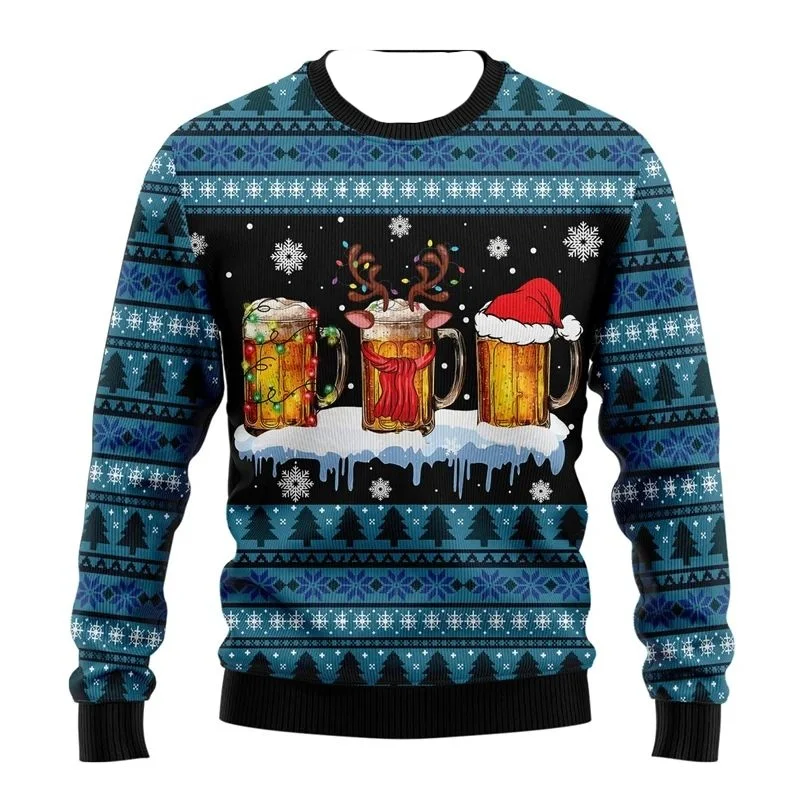 2025 Novo Natal "Ugly" Suéter Estilo Moletom Com Capuz Papai Noel X Rena "Cheers" Carnaval, Retro Jacquard Feliz Natal