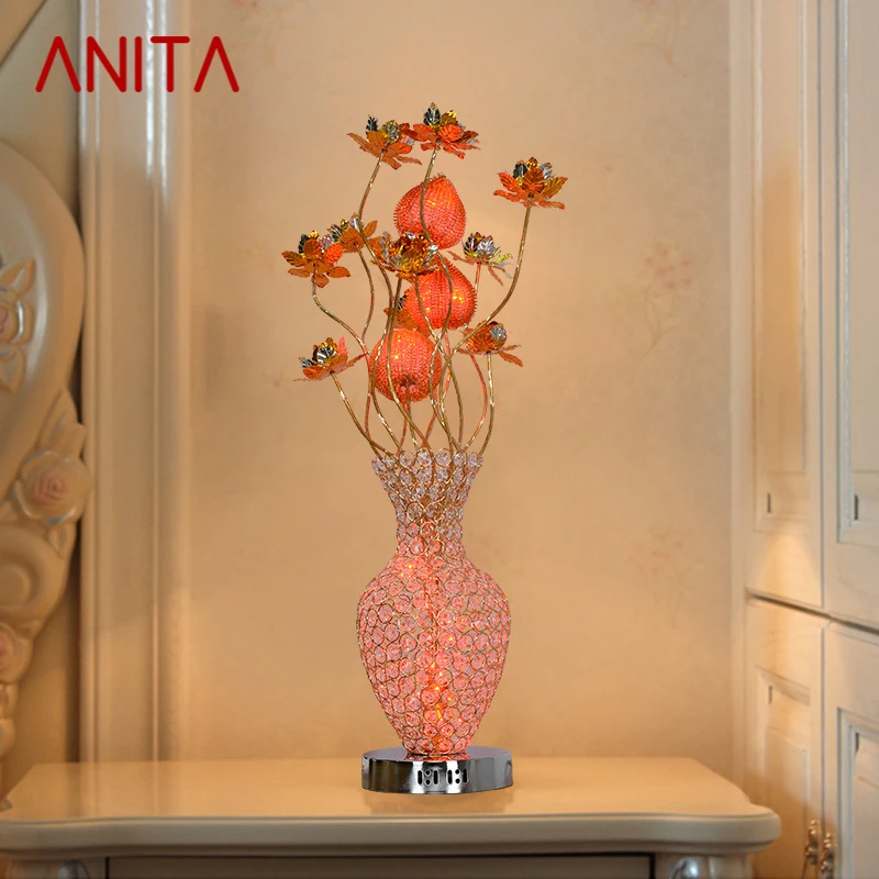 

ANITA Modern Red Flowers Table Lamp Fashionable Art Iiving Room Bedroom Wedding LED Aluminum Wire Desk Light