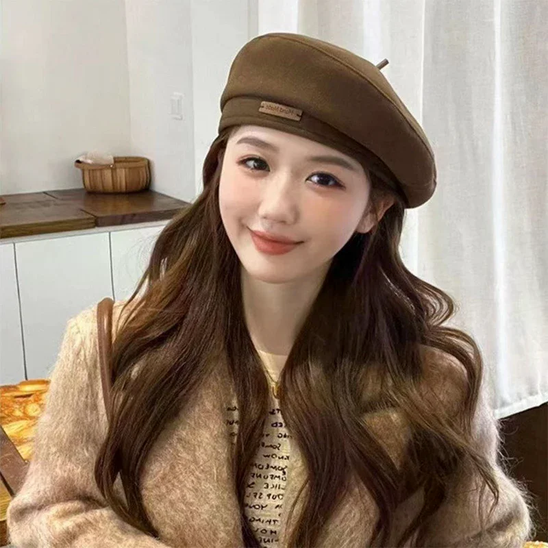 Cotton Women Berets Winter Hats Vintage French Plaid Top  Cap Painter Hat Autumn Winter Street Octagonal Beret Caps