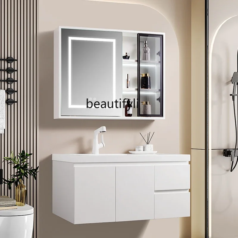 Simple Modern Oak Washbasin Cabinet Combination Bathroom Cabinet Wash Basin Pure Acrylic Integrated Table Top