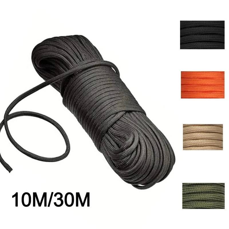 Corda Paracord Reforçada de 6mm, 10/30M, Alta Resistência, Corda de Segurança com 15 Fios Internos para Acampamento, Navegação e Projetos DIY de Emergência