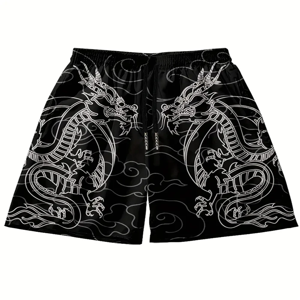 Men's 3D Dragon Element Print Quick Drying Shorts Men's Fashion Trend Shopping Shorts Men's Casual Comfort Quick Drying Shorts