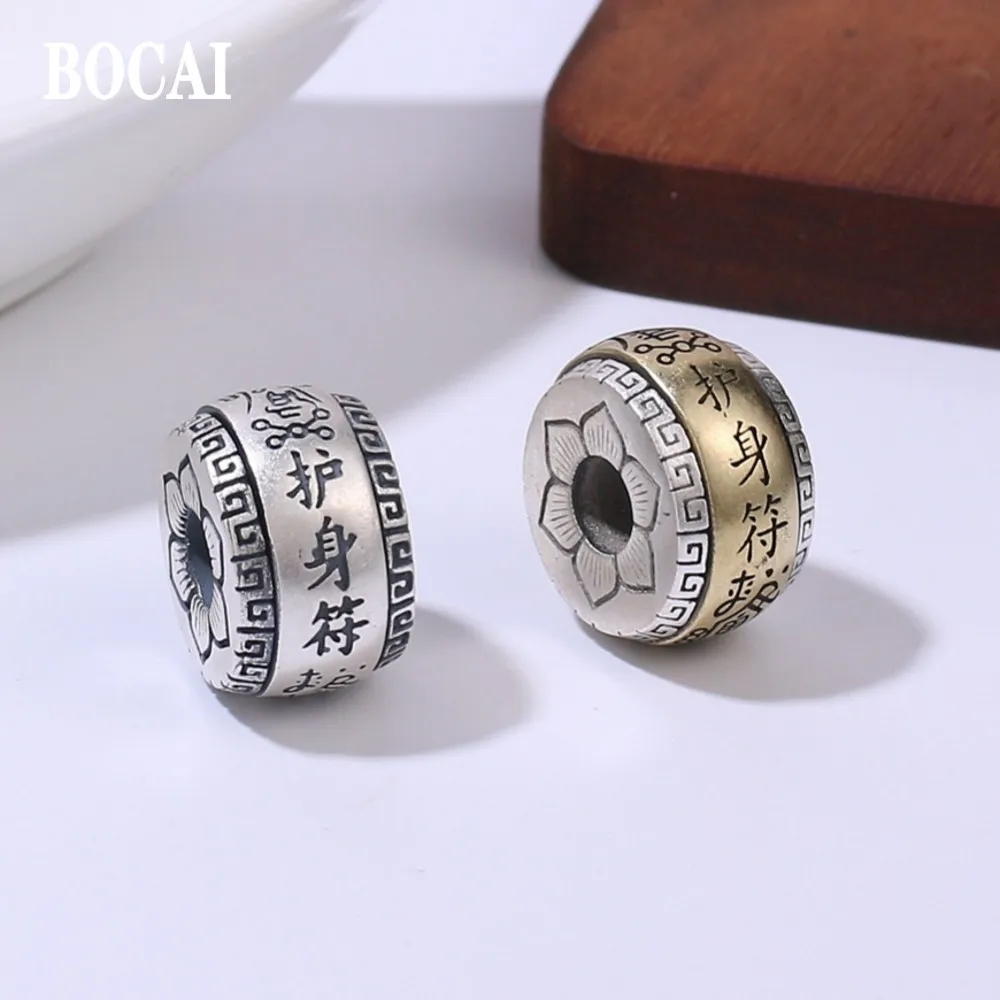 BOCAI Real S990 Pure Silver Amulet Buddha Passepartout Men and Women Pendant Rotation Retro Personality Bracelet Spacer